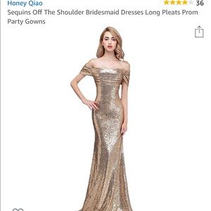 Gold Sequins Off The Shoulder Bridesmaid Dress